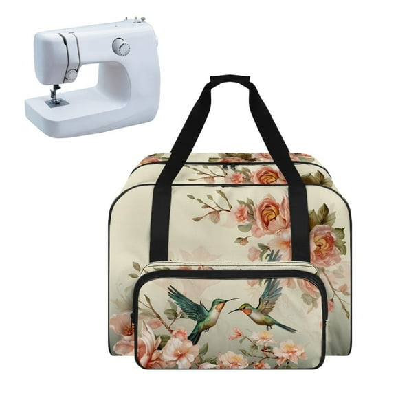 ZIATUBLE Hummingbird Flower Carrying Travel Storage Universal Sewing Machine Supplies Organizer with Zipper Organizer Bag with 4 Bottom Rubber Pads to Prevent Scraping Decor Accessories