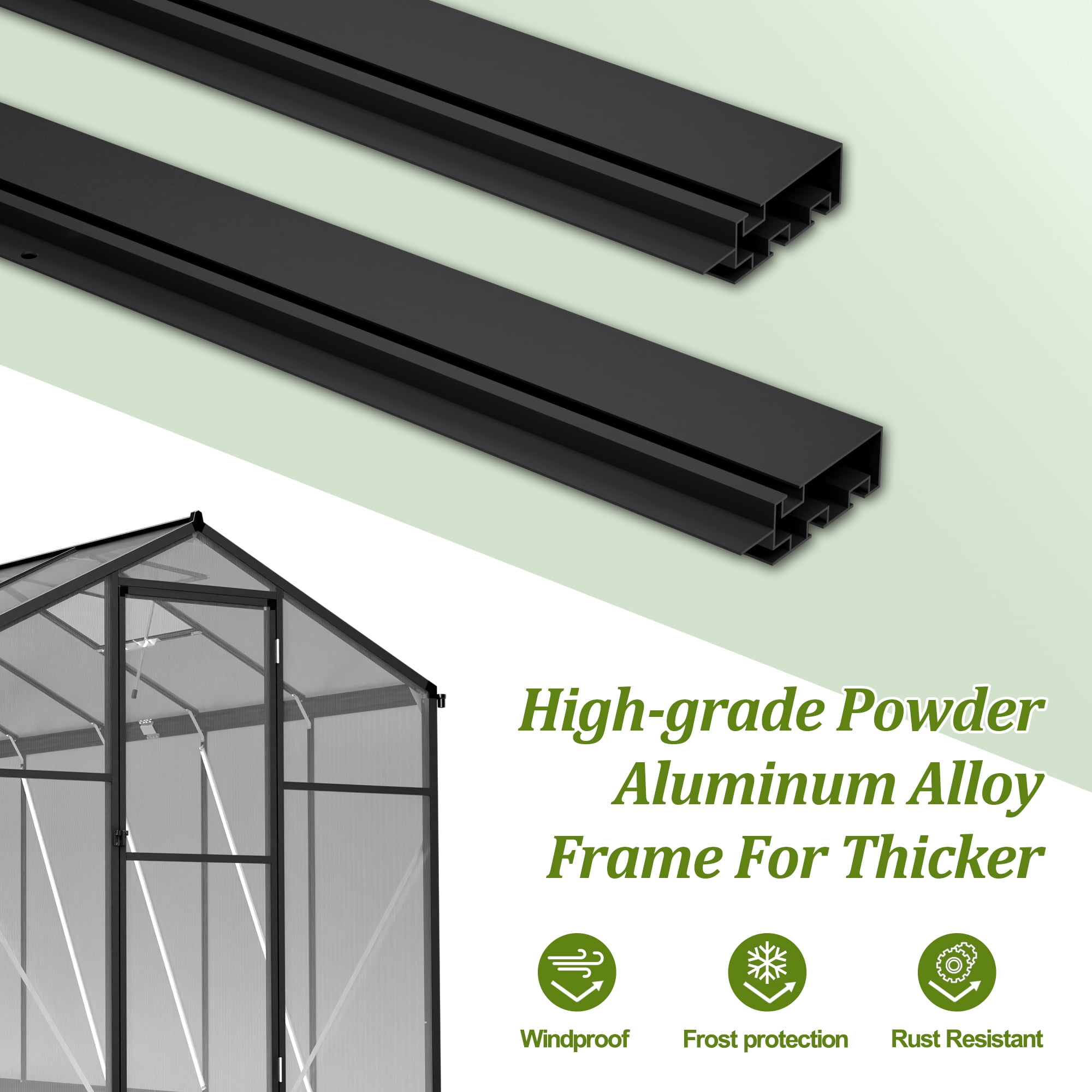LZBEITEM 6'x10'x6.5' Walk-In Polycarbonate Greenhouse, Black Aluminum Frame, Adjustable Ventilation