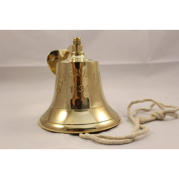 6" Solid Brass Hanging Bell (Queen Mary 1934) - Etched