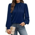 thumbnail image 2 of Womens Long Sleeve Shirts Mock Neck Pleated Tops Business Casual Work Blouses Fashion Fall Clothes, 2 of 5