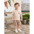 thumbnail image 4 of RUINIXCW Toddler Baby Boy Football Outfit Infant Baby Boy Summer Fall Clothes Rugby Embroidery Short Sleeve Lapel Shirt and Plaid Pockets Shorts 2 Pcs Set, 4 of 9