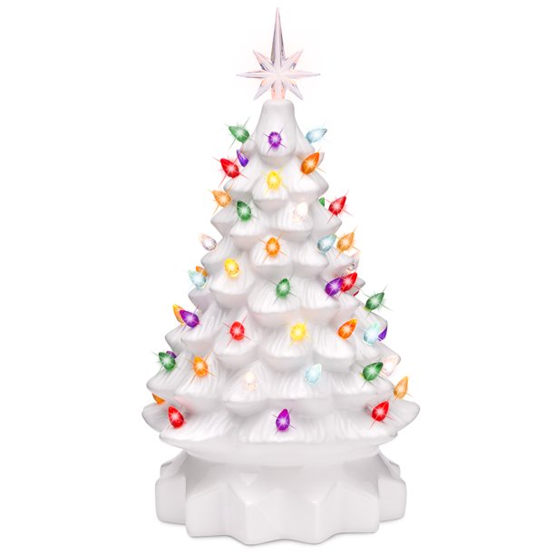 Best Choice Products 15in Pre Lit Hand Painted Ceramic Tabletop Christmas Tree W 64 Lights White Walmart Com Walmart Com