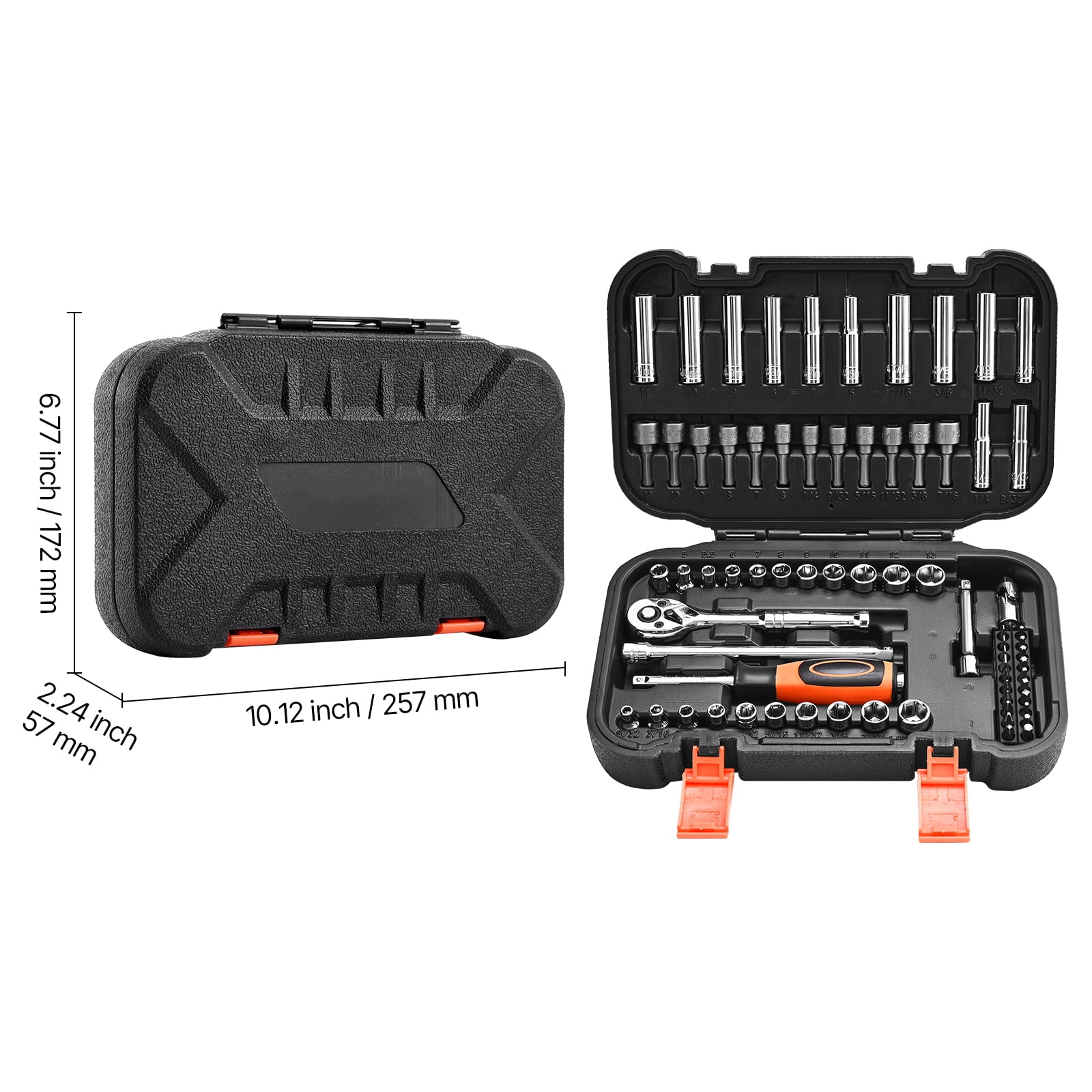KFFKFF 70-Piece Socket Set, 1/4 Inch Drive Ratchet and Socket Kit, SAE and Metric Sizes, Includes Deep and Shallow Sockets, Bits, Accessories, and Storage Case, Made of CR-V Alloy Steel