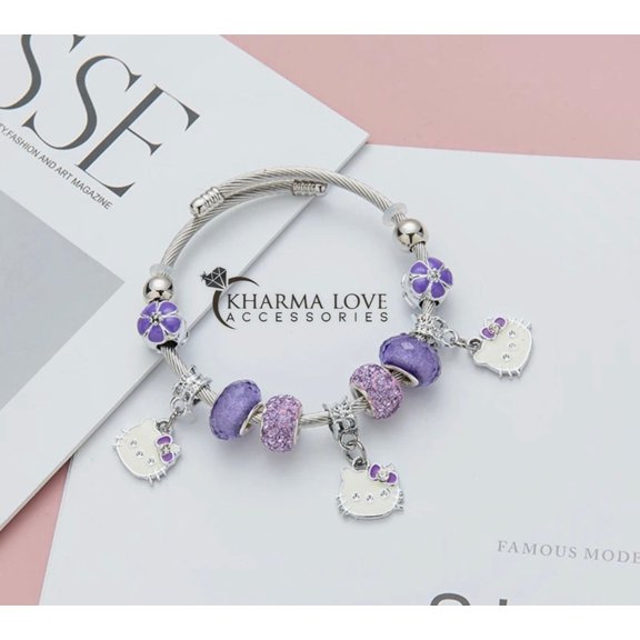 STAINLESS STEEL CHARM BRACELET FOR GIRLS AND ADULT, CRYSTAL BEADED BANGLE