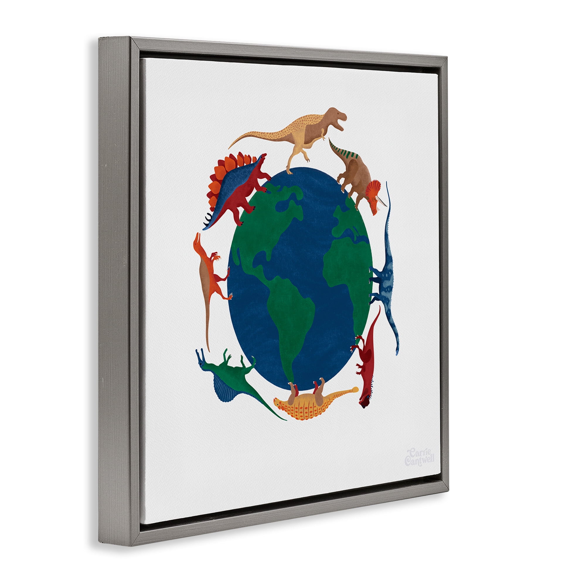 Stupell Industries When Dinos Roamed Education Painting Gray Floater Framed Canvas Art Print Wall Art, 25 x 25