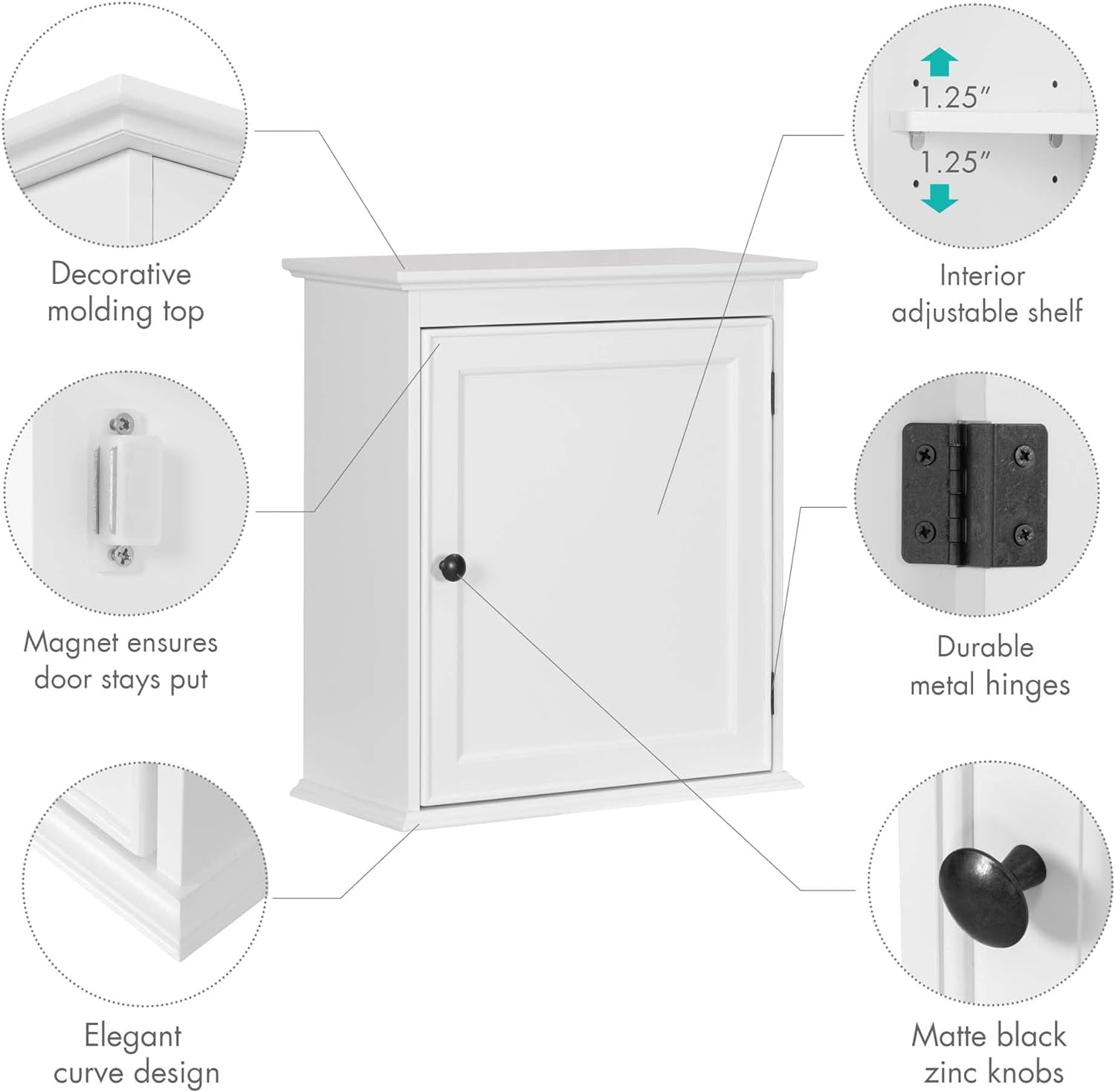 Spirich Wall Mounted Bathroom Cabinet with Adjustable Shelves and Magnetic Door Knob, White
