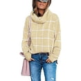 thumbnail image 3 of 2021 Automne Chandails pour Femmes Pull Col Roulé Manches Longues Côté Plaid Split Checked Outwear Loose Fit Tops, 3 of 9