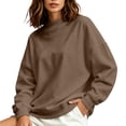 thumbnail image 3 of Womens Crewneck Sweatshirts - Loose Long Sleeve Tops Fall Casual Solid Color Pullover Coffee L, 3 of 7