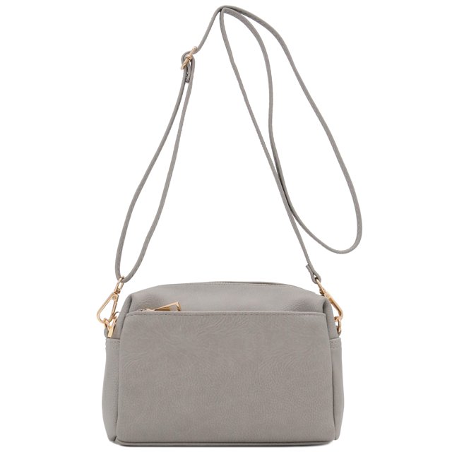 Bandolera FashionPuzzle con triple cremallera, talla pequeña, gris