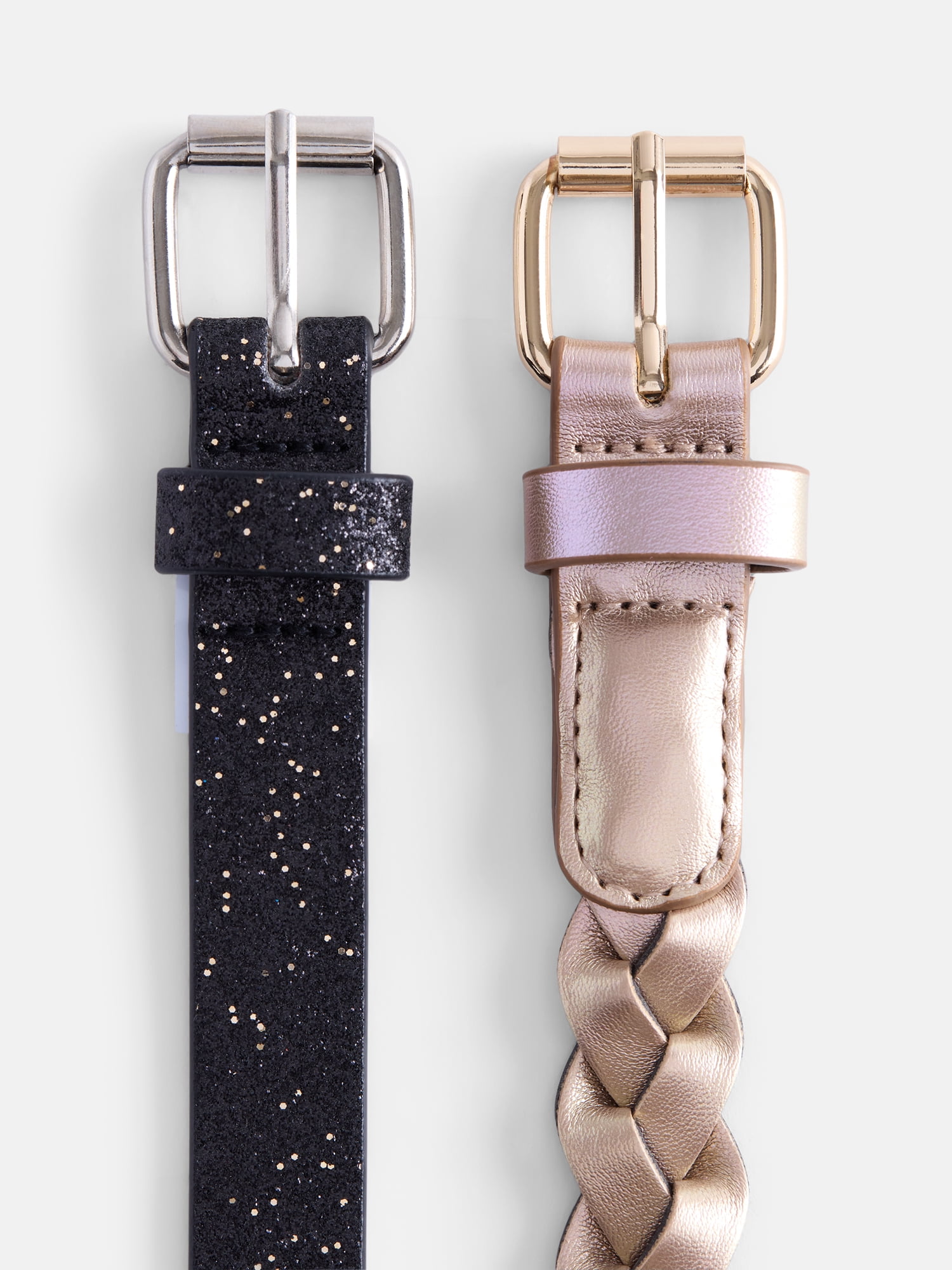 Wonder Nation Girl Glitter and Braided Belts, 2-Pack, Sizes XS-XXL