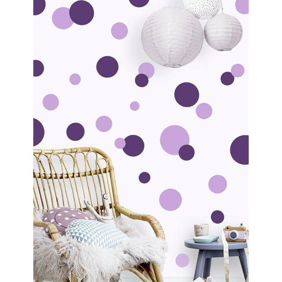 Purple Polka Dot Wall Decals Girls Room Decor Stickers, Wall Dots Circle Kids Room, Dark & Light Purple (42) Dots-1"-6.5"