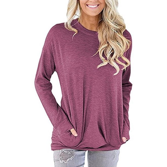 Lenago Women's Long Sleeve Casual Sweatshirt Pullover Loose Tunic Shirts Blouse Tops O-Neck Solid With Pocket S-2XL