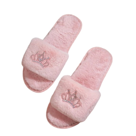 Wensltd Women Slippers Open Toe Plush Fuzzy Upper Lightweight Flat Sole Comfort Indoor House Daily Shoes
