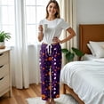 thumbnail image 4 of Womens Halloween Pjs Halloween Pumpkin Ghost Print Flannel Pajama Pants Elastic Waist Drawstring Wide Leg Sleep Wear, 4 of 5