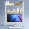 thumbnail image 5 of Modern White Desk Bookshelf Organizer with 2 Open Shelves ＆ Grid Plate, 39 inches Tall Metal Wood Dorm Desk Bookshelf Storage Shelves, 5 of 9