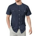 thumbnail image 2 of Coorders Men's Henley Button Down Shirts with Pockets, Linen Men's Two Pocket Button Front Shirt, Navy, S, 2 of 7