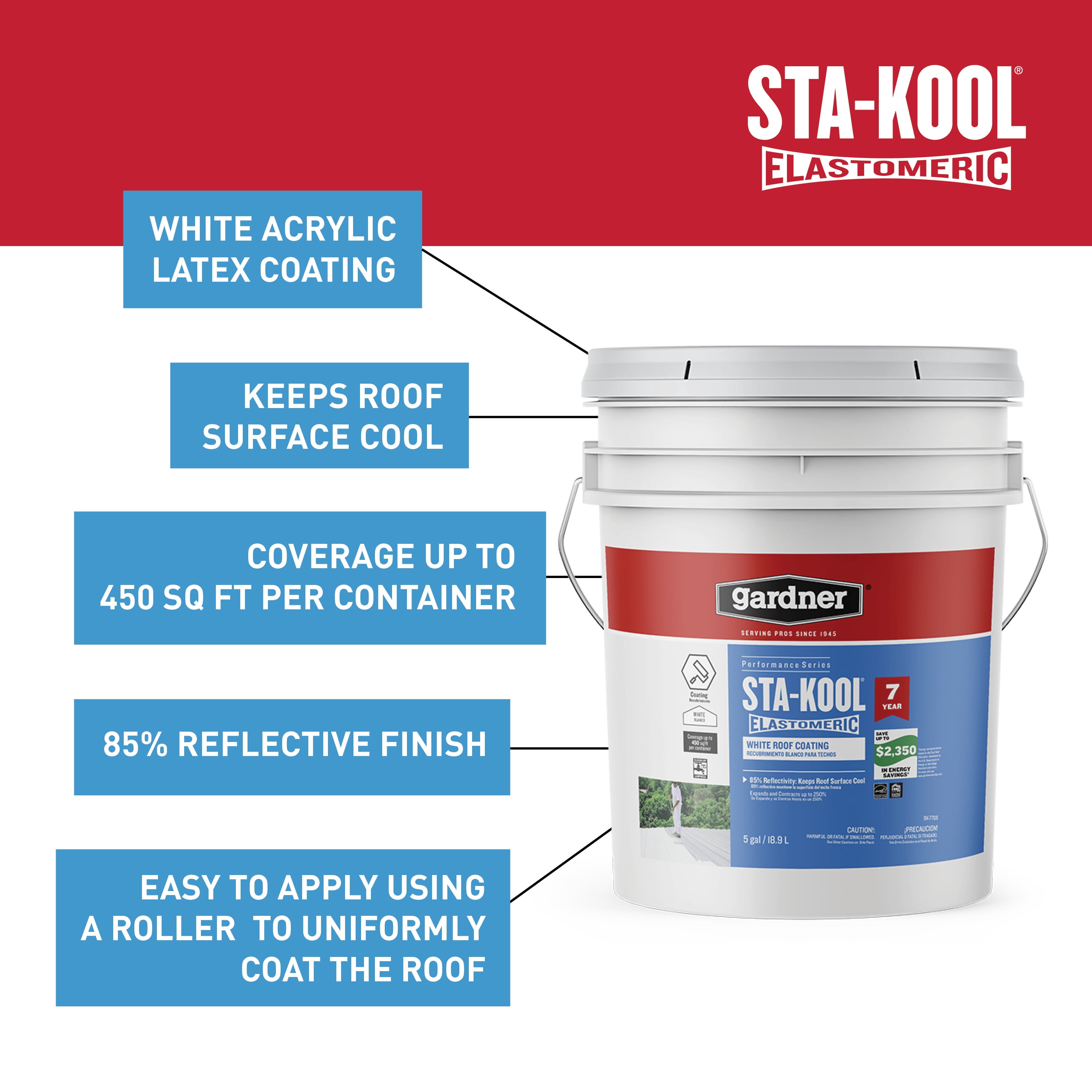 Gardner-Gibson Sta-Kool 7-Year Elastomeric Roof Coating, White, 1 Gallon