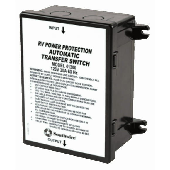 SouthWire Corp. Power Transfer Switch 41300-001 Transfer Power Between Shore And RV Generator; Automatic; 120 Volt; 30 Amp; Screw Terminal; Time Delay At Power Up
