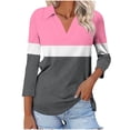 thumbnail image 3 of Hot6sl Économies d'Été Liquidation Blouse & Chemise à Manches Courtes Col Rabattu, T-shirt Assorti pour Femmes Col en V Col Rabattu Manches 3/4, Haut en polyester pour Femmes/rose Vif, TG, 3 of 5