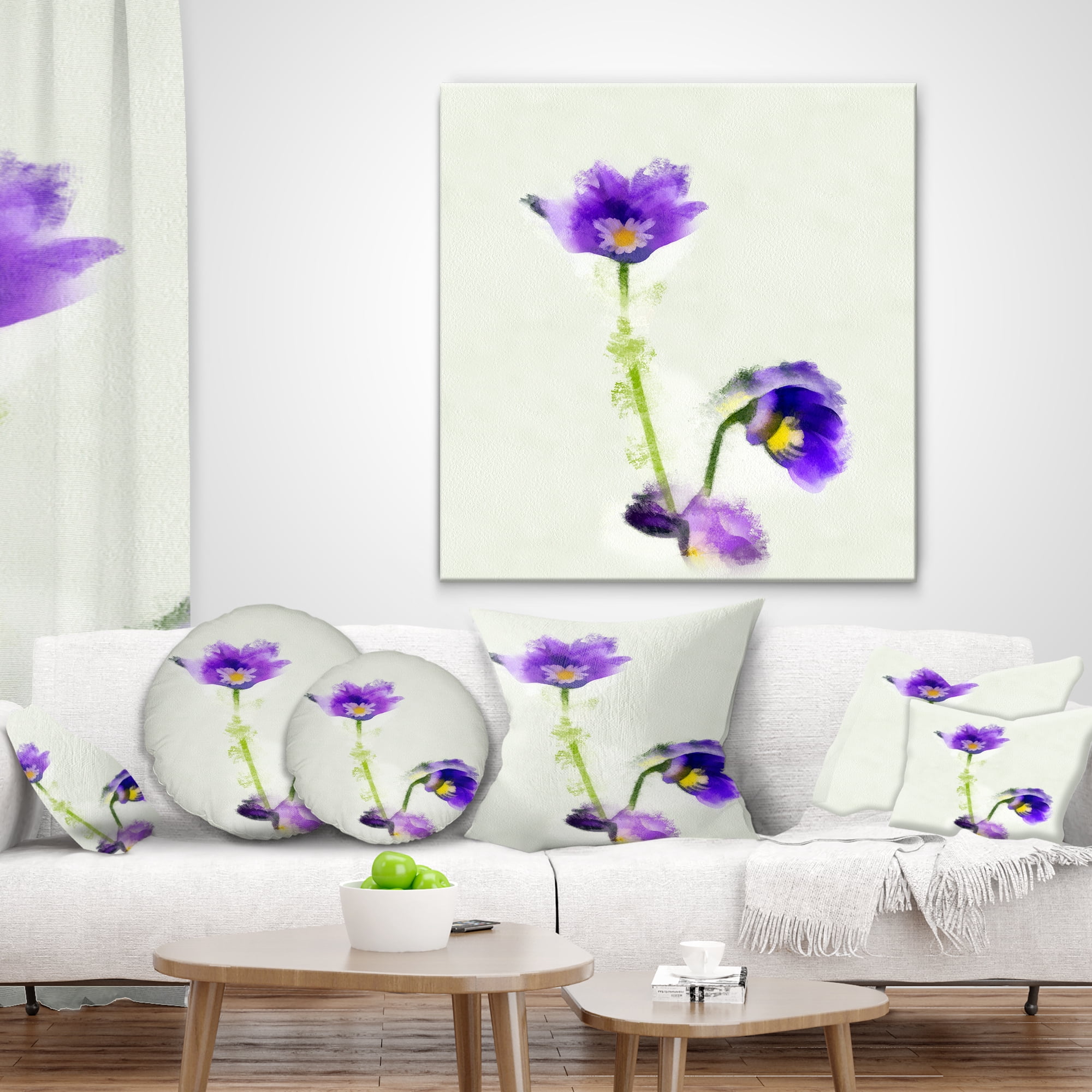 Designart Purple Liverleaf Flower Watercolor - Floral Throw Pillow - 12x20