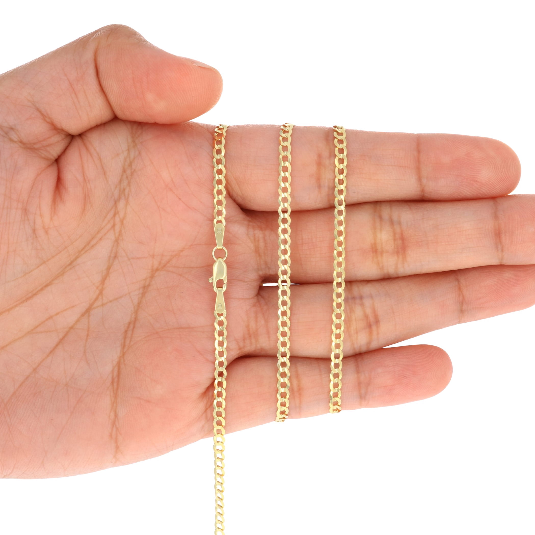 Nuragold 10k Real Yellow Gold Solid Cuban Curb Link 2.5mm Chain Necklace (16"-30") Italian Jewelry for Men & Women