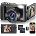 thumbnail image 1 of Cámara digital 4K para fotografía con enfoque automático, cámara Vlogging WiFi mejorada de 64MP para YouTube con pantalla abatible 180 de 3", zoom 16X, cámaras de viaje compactas para principiantes co, 1 of 5