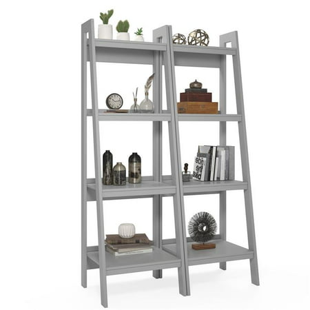 Lawrence 4 Shelf Ladder Bookcase Bundle, Ameriwood Home Lawrence 4 Shelf Ladder Bookcase Bundle Dove Gray