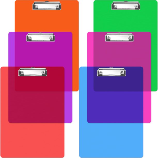 Paquete de 6 portapapeles de plástico con clip de perfil bajo, portapapeles estándar de tamaño carta A4, portapapeles pequeños colgantes, portapapeles para notas, para oficina, escuela, tablero con cl