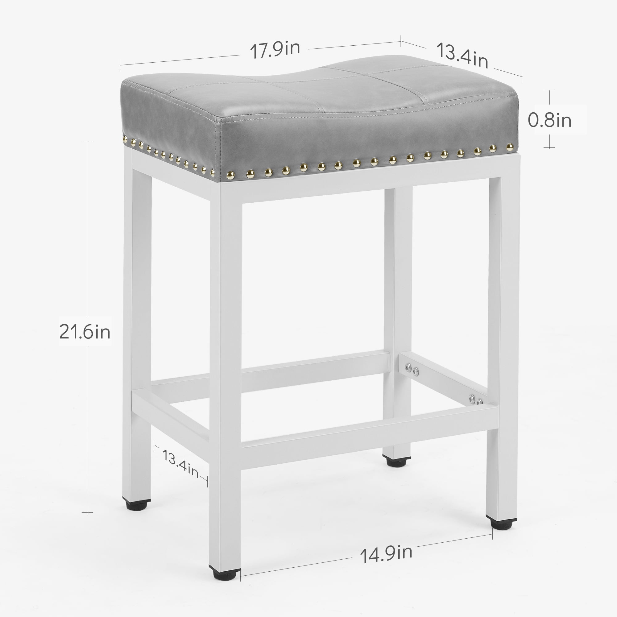 CONCETTA Set of 2 Bar Stools - 24" Counter Height, Metal Base & PU Leather Seats, Gray
