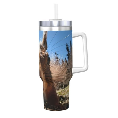 

Salouo Close-Up Curious Squirrel for 40oz Water Bottle with Handle & Flip Straw - Stainless Steel Vacuum Insulated Tumbler-Reusable Travel Coffee Mug- Gifts for Women & Men