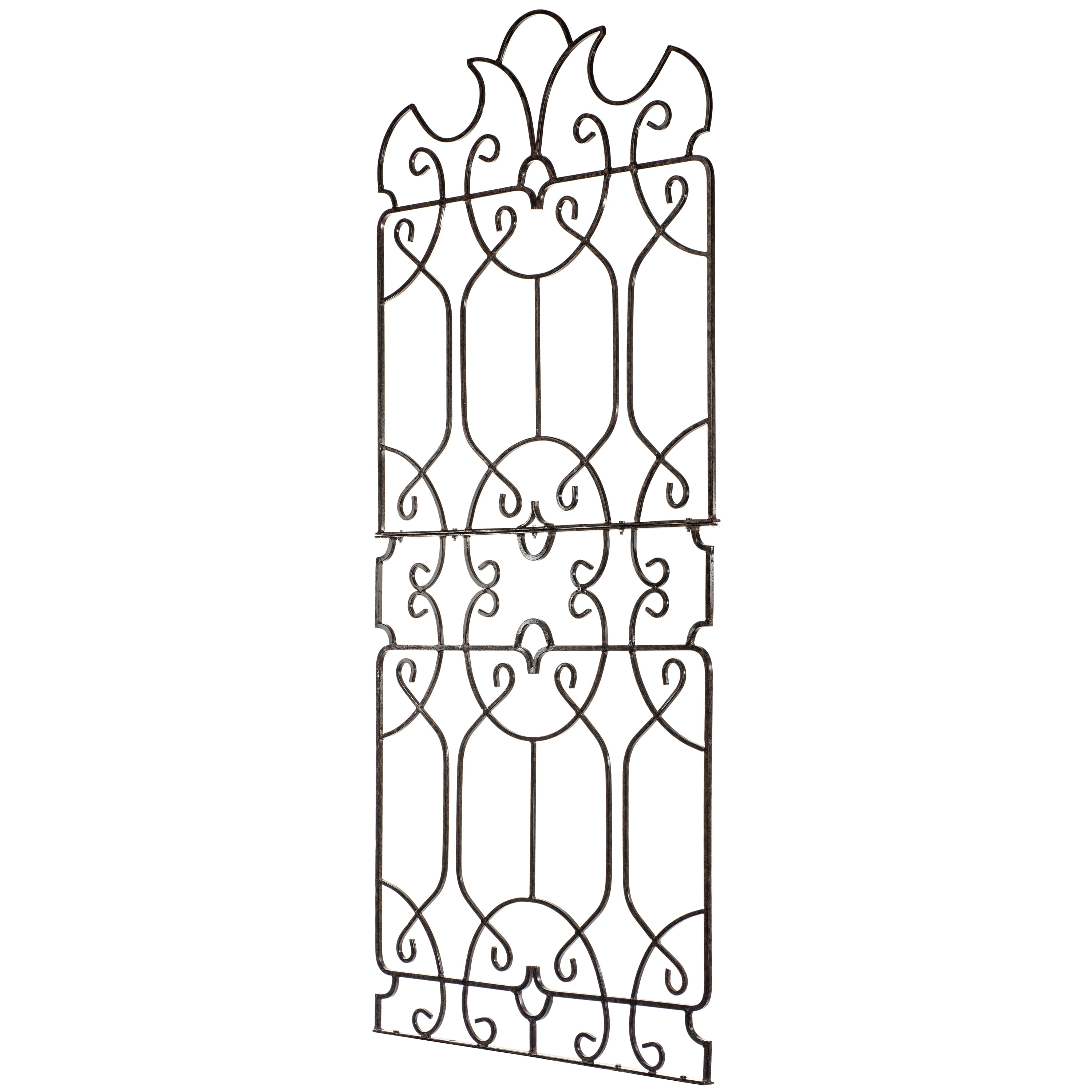 Charcoal Brown Wrought Iron Garden Trellis with Scrollwork