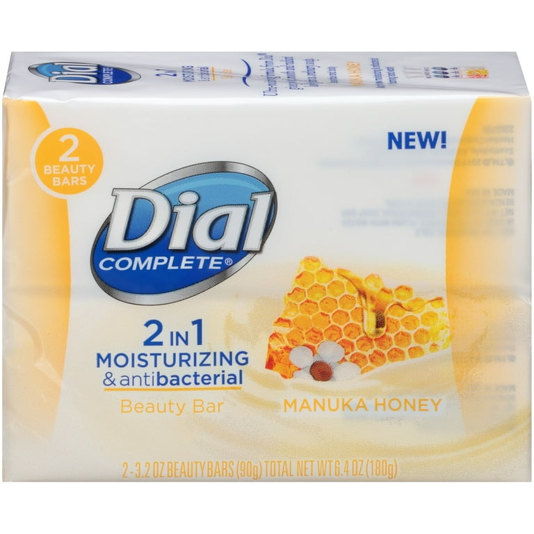 Dial 2 in 1 Antibacterial Moisturizing Bar Soap Manuka Honey 3.2 Ounce Bars 2 Count