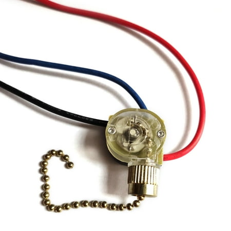 

3-Wire Ceiling Fan Switch Desk Antique Lamp Control Switch with Metal Pull Chain