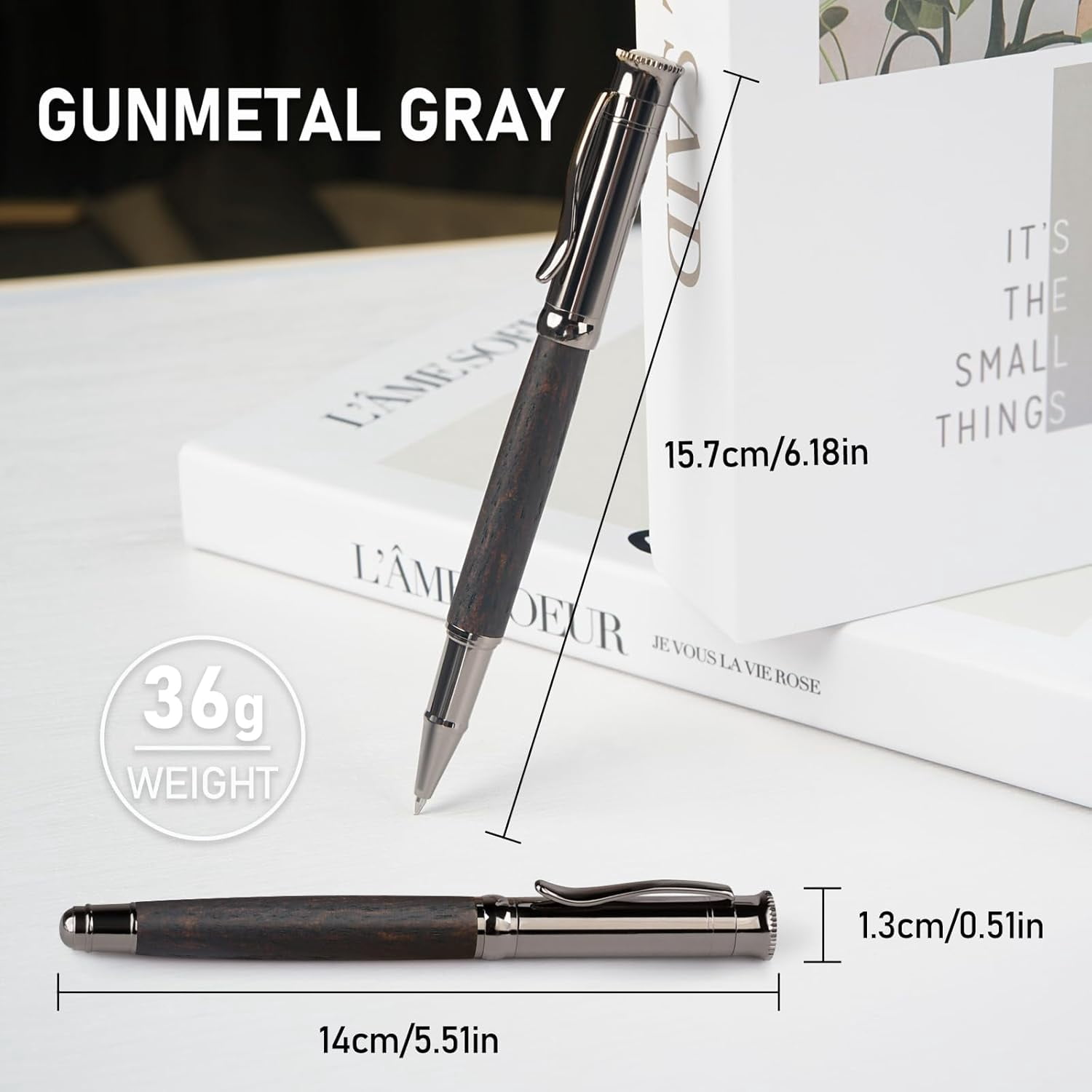 Wood Rollerball Pen Set, Extra 2 Ink Refills(1 Black & 1 Blue), Fancy Writing Pen Nice Luxury Office Gift for Men, Professional, Executive, Cool Wooden Pen for Journaling - Blackwood