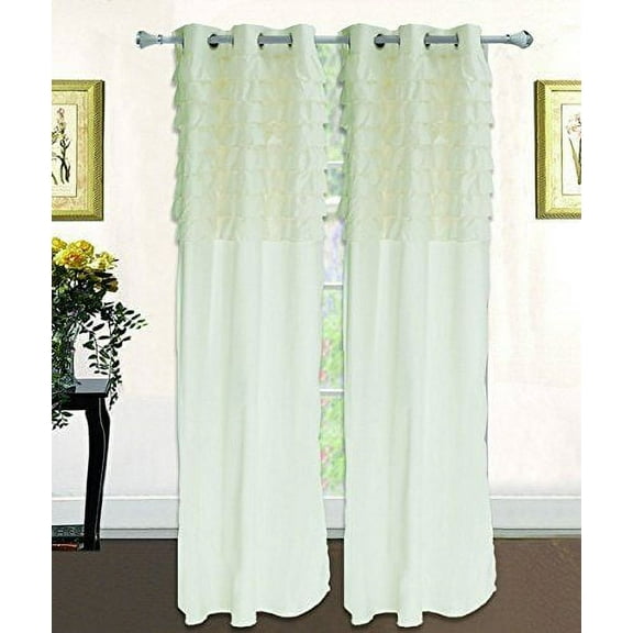 Ruffled Pleated Window Curtain Grommet Solid Panels SET of Two (2) - 63" Long - Beige