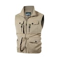 thumbnail image 4 of Men's Outdoor Multi-Pocket Cargo Vest Lightweight Sleeveless Jacket for Fishing Travel Photographer Work with Pockets Khaki Size XL, 4 of 4