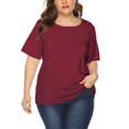 thumbnail image 2 of fatyb Plus Size Tops for Women Casual Summer Crewneck T Shirt Solid Color Loose Womens Tunic Blouses, 2 of 7
