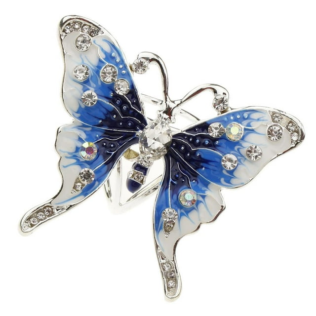 Esquirla Foulard Mode Femme Émail Papillon Strass Boucle Clip Bleu