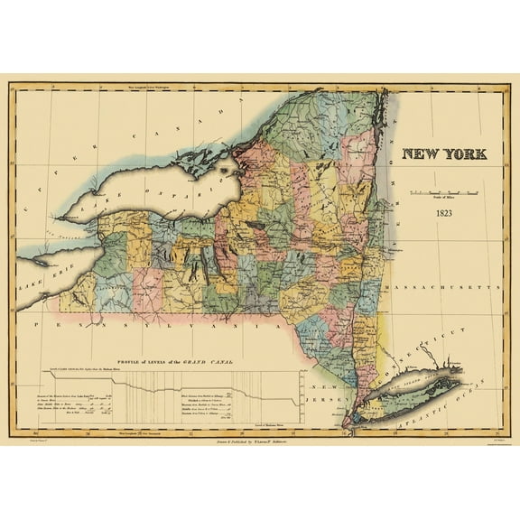Historic State Map - New York - Lucas 1823 - 32 x 23 - Vintage Wall Art