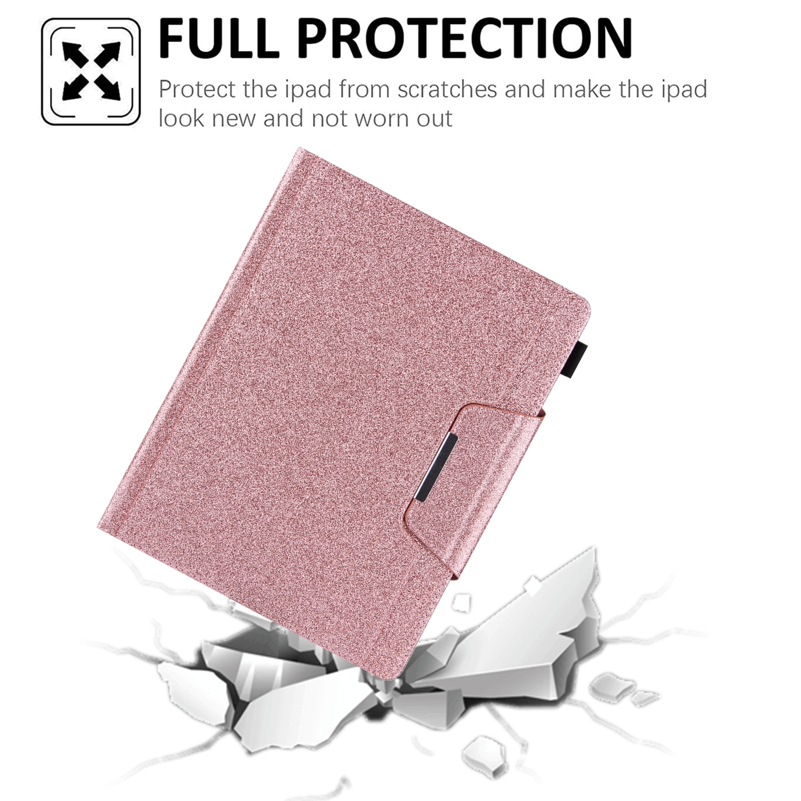 TECH CIRCLE for iPad Pro 13-Inch M4 Case 2024, PU Leather Folio Case with Auto Sleep Wake & Stand Function, Built-in Pencil Loop & Card Slots & Pocket, Protective Glitter Shimmer Cute Cover, Rosegold