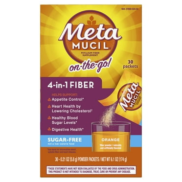 Metamucil Psyllium Husk Fiber Supplement for Digestive Health, Sugar Free, Orange, 30 Packets