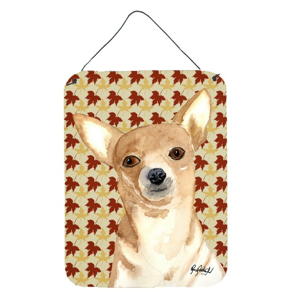 Chihuahua Fall Leaves Aluminium Metal Wall or Door Hanging Prints