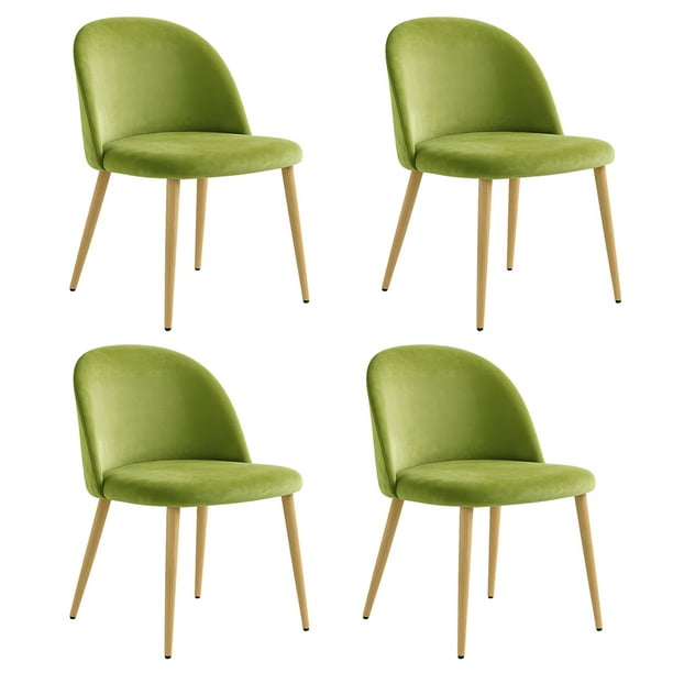 Sillas de Comedor de Terciopelo con Patas de Acero Acabado Tipo Madera Estilo Moderno - Sillas de Comedor Tapizadas Minimalista con Relleno Suave Set 4 Piezas Verde Oliva