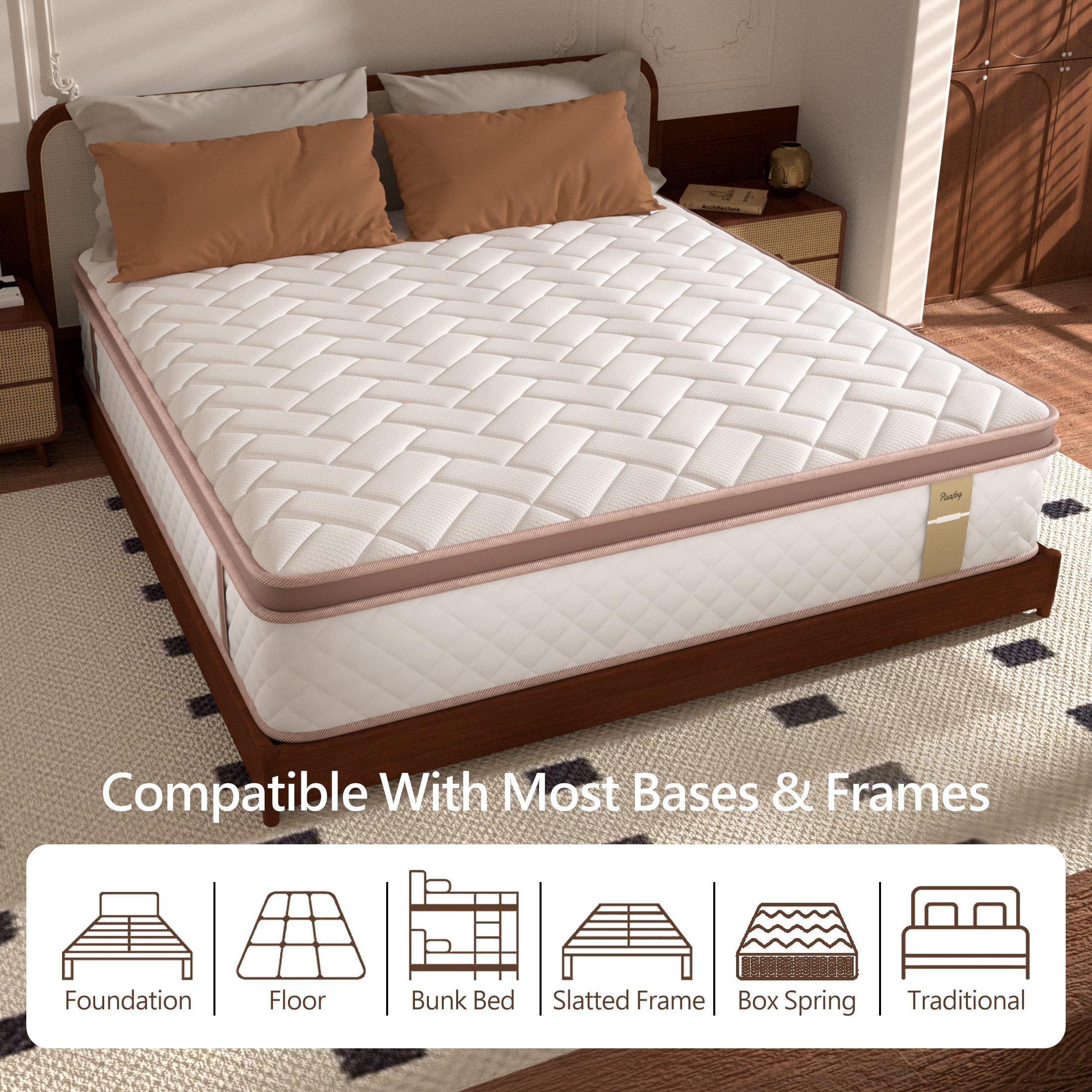 Pixafog Queen Hybrid Mattress in a Box 14 inch,Memory Foam & Pocket Spring Mattresses,Fiberglass-free & CertiPUR-US Bed Mattress