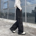 thumbnail image 3 of Jeans for Women Baggy Wide Leg Cargo Pants High Waist Y2k With Chain Casual Loose Straight Drawstring Boyfriend, 3 of 5