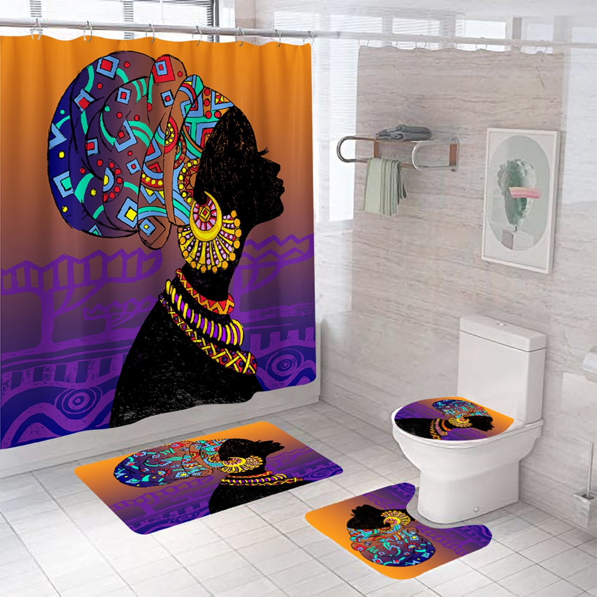 African Afro Black Girl Bathroom Carpet Bath Mat Area Rug 24X16" Nonslip Doormat 