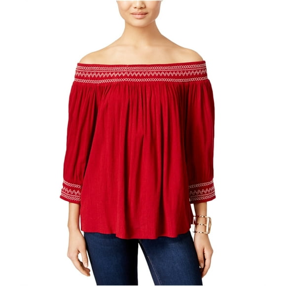 I.N.C Womens Off The Shoulder Pullover Blouse, Red, X-Large