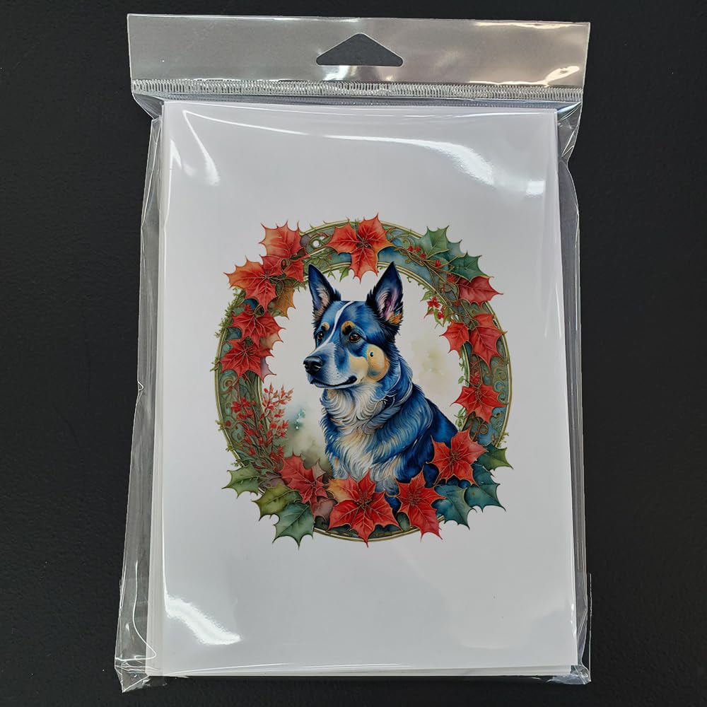 Australian Cattle Dog Christmas Flowers Greeting Cards Pack of 8 7 in x 5 in