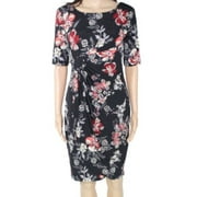 CONNECTED APPAREL Womens Black Floral Above The Knee Sheath Dress Petites 8P