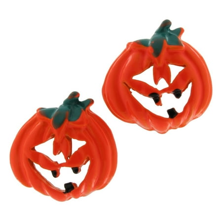 Small Jack O-lantern - Small Orange Plastic Jack O'Lantern Pierced Earrings Halloween